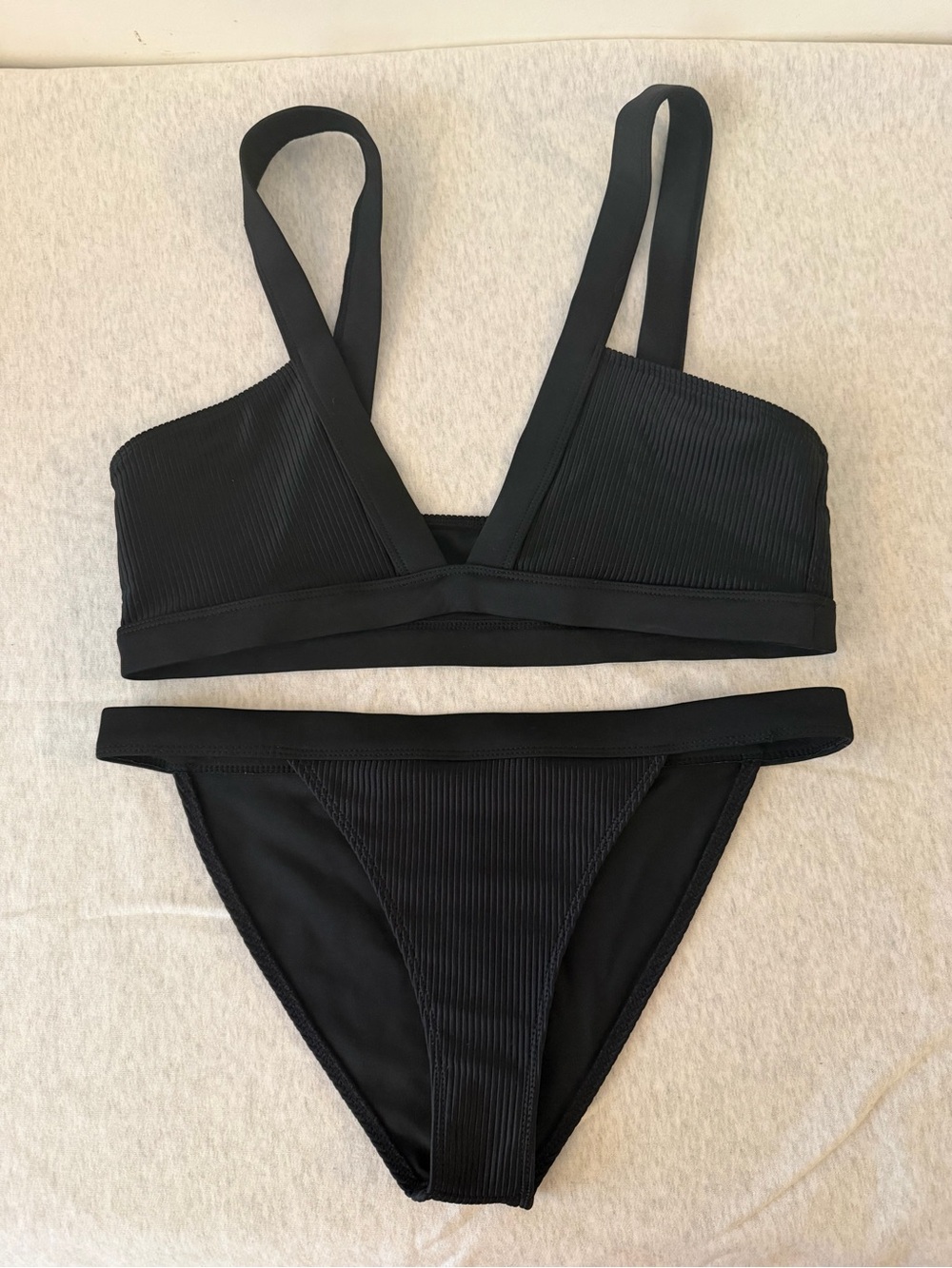 Tularosa Black Ribbed V-Neck Bikini Set